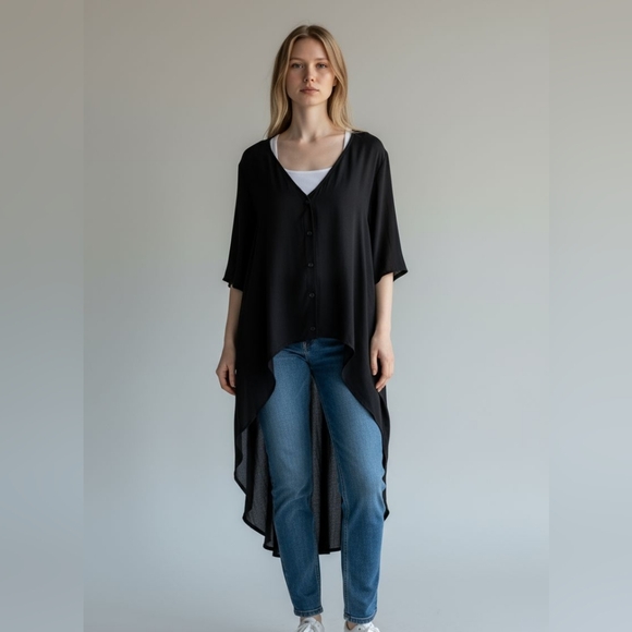 REVOLVE Tops - ThreeEightyTwo Black Sheer Button Down High Low Top Size Medium